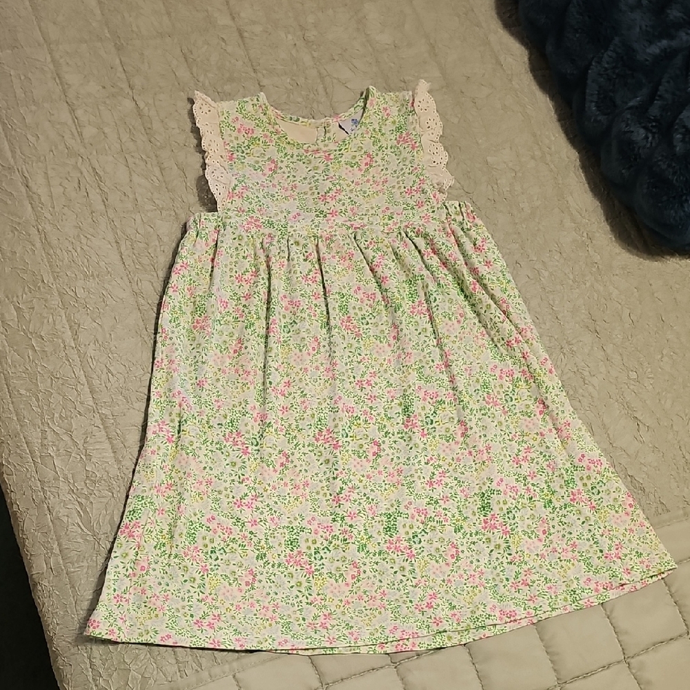 Floral Lace-Trim Girls Casual Dress in Pink & Green